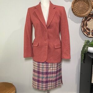 PENDLETON Vintage Plaid Skirt & Blazer Set Wool Lambswool 70s-80s Size 4